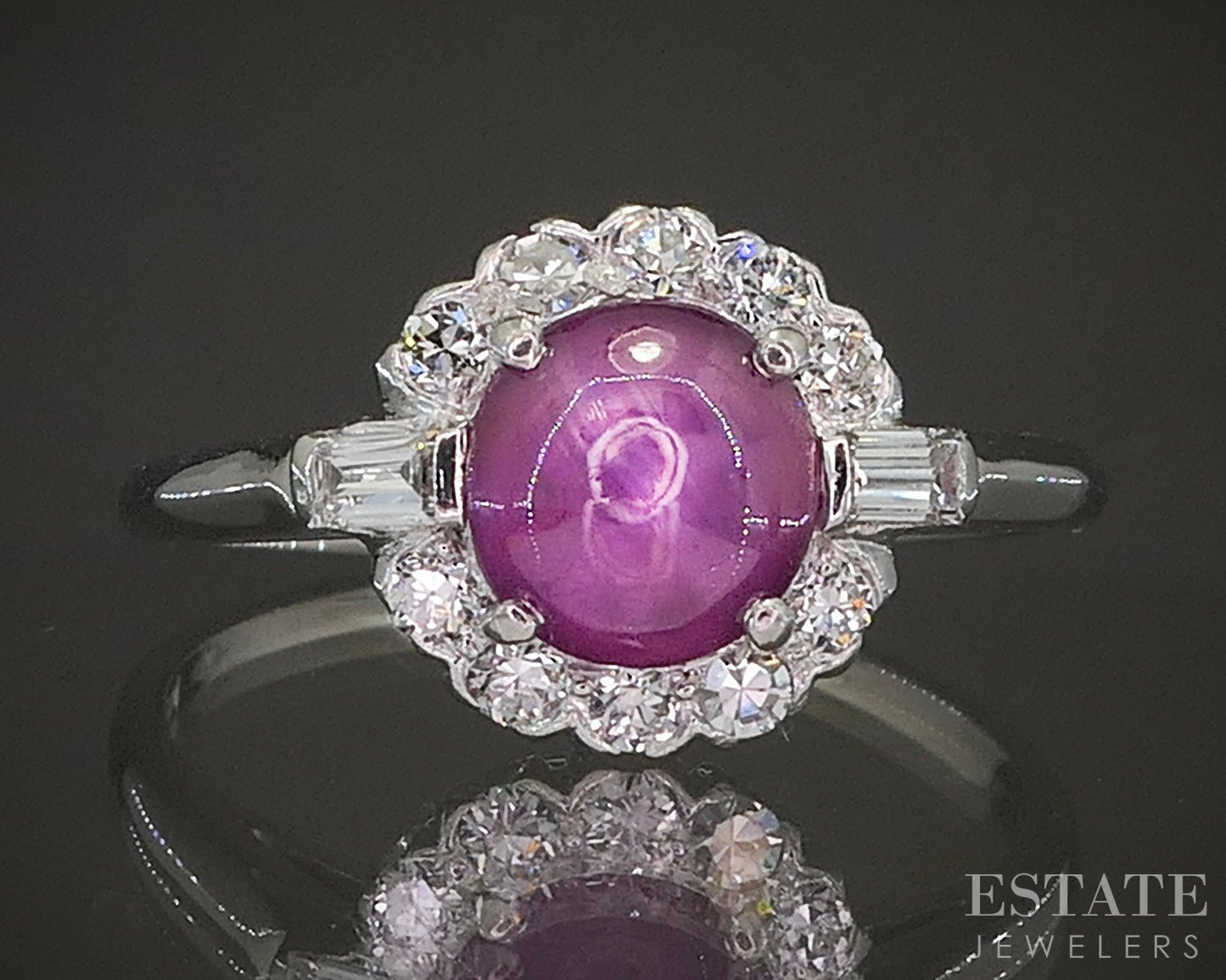 Vintage Palladium Natural Star Ruby & Diamond Ladies Ring 3.4g p20453