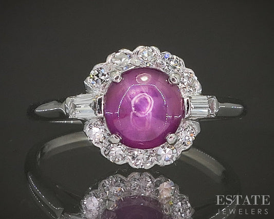 Vintage Palladium Natural Star Ruby & Diamond Ladies Ring 3.4g p20453