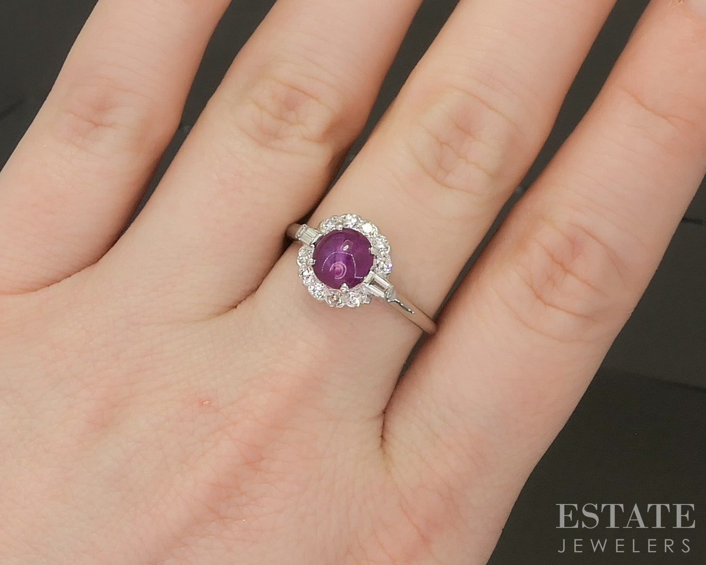 Vintage Palladium Natural Star Ruby & Diamond Ladies Ring 3.4g p20453