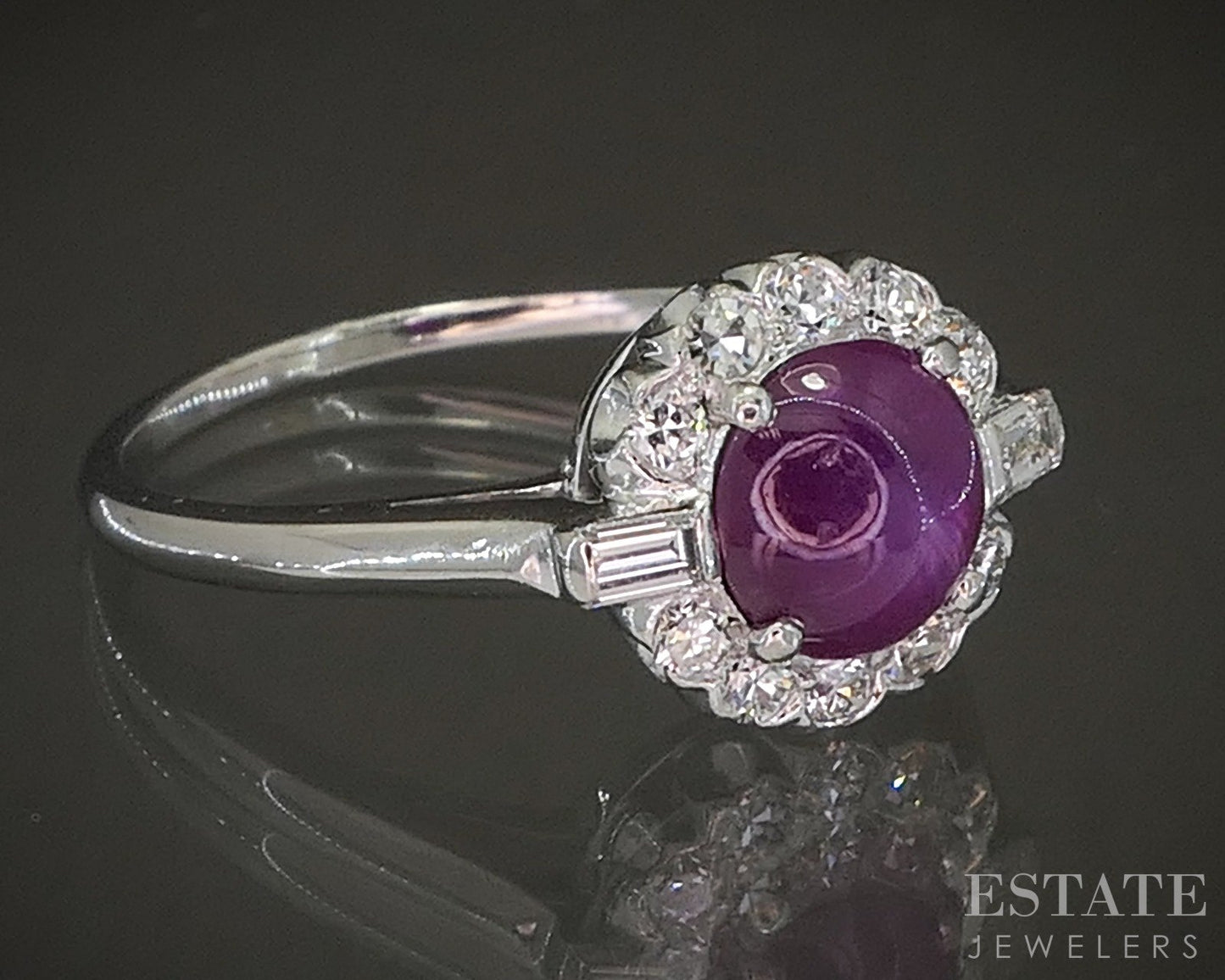 Vintage Palladium Natural Star Ruby & Diamond Ladies Ring 3.4g p20453
