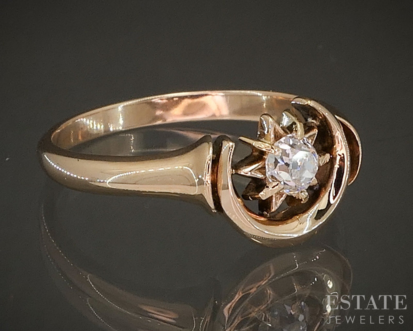 Antique Victorian 14k Yellow Gold OMC .27ct Diamond Moon Sun Ring p16132