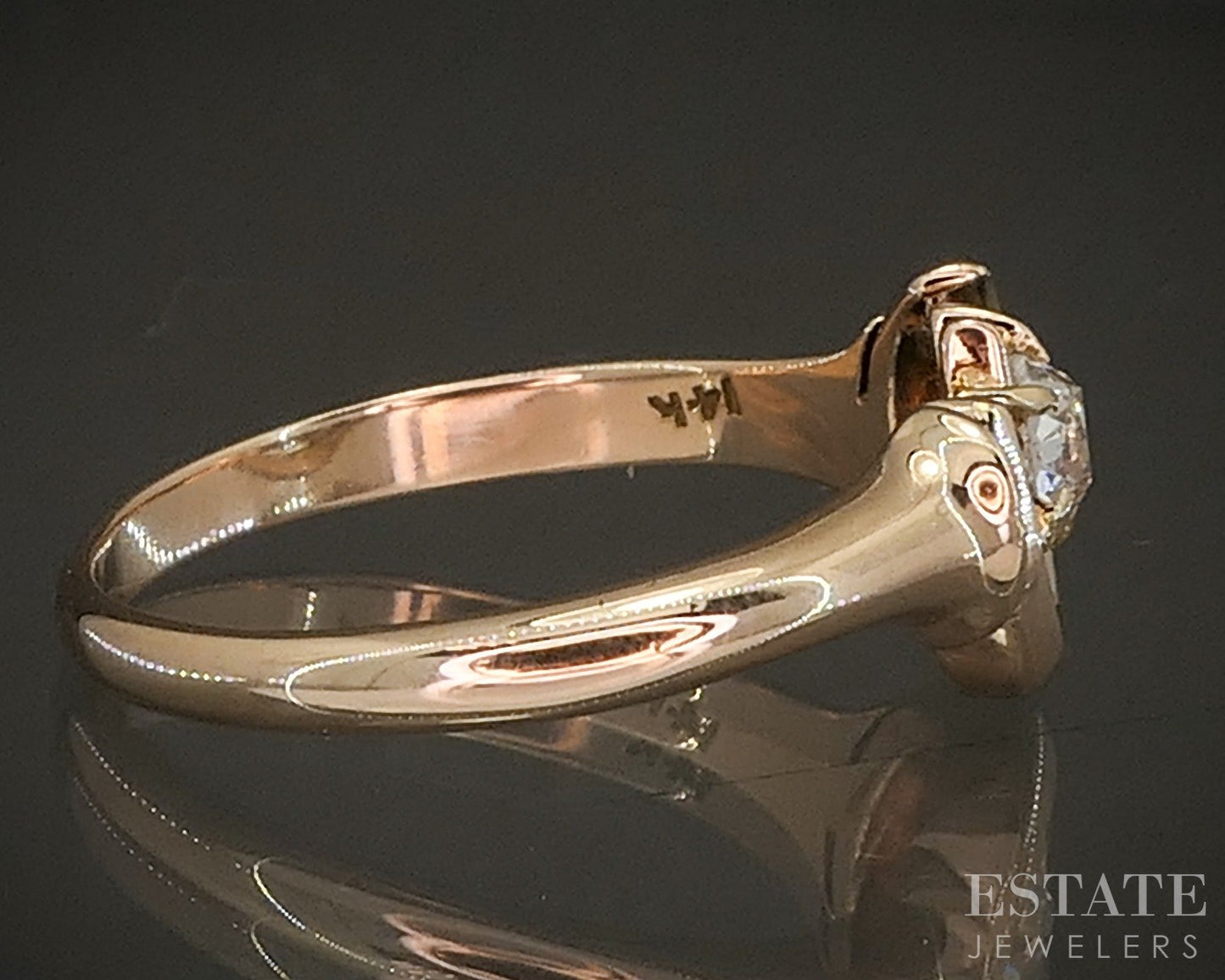 Antique Victorian 14k Yellow Gold OMC .27ct Diamond Moon Sun Ring p16132