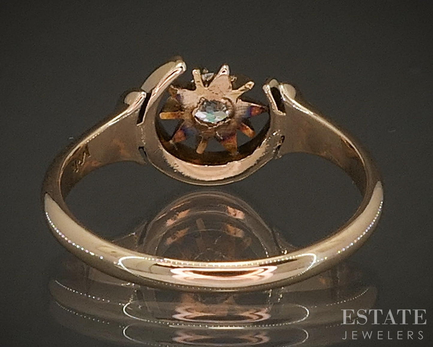 Antique Victorian 14k Yellow Gold OMC .27ct Diamond Moon Sun Ring p16132