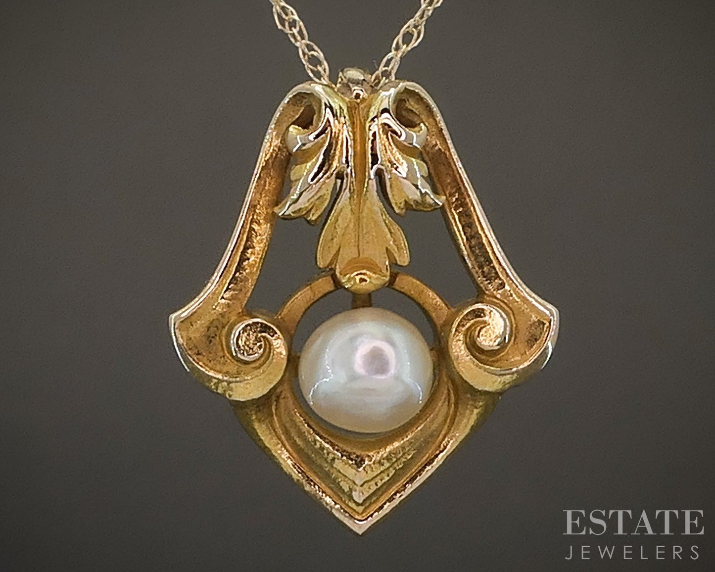 Antique Art Nouveau 14k Yellow Gold 4.1mm Pearl Necklace 1.8g 18"L p20543