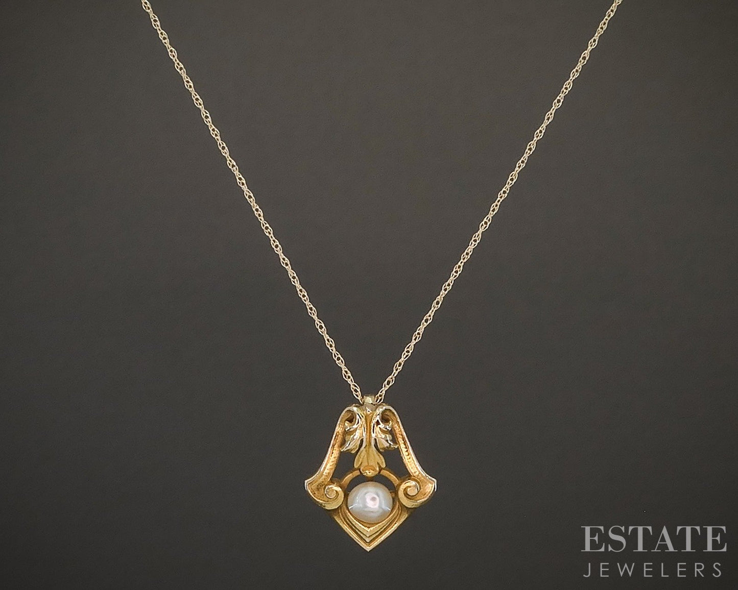 Antique Art Nouveau 14k Yellow Gold 4.1mm Pearl Necklace 1.8g 18"L p20543