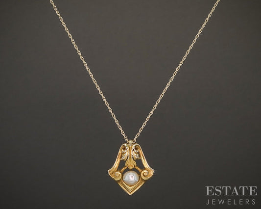 Antique Art Nouveau 14k Yellow Gold 4.1mm Pearl Necklace 1.8g 18"L p20543