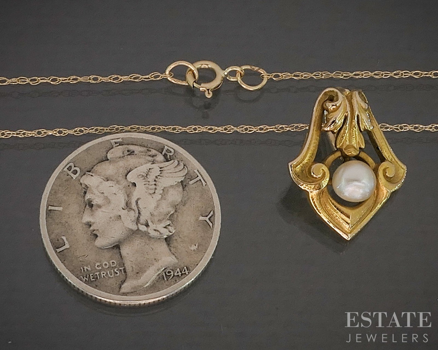 Antique Art Nouveau 14k Yellow Gold 4.1mm Pearl Necklace 1.8g 18"L p20543
