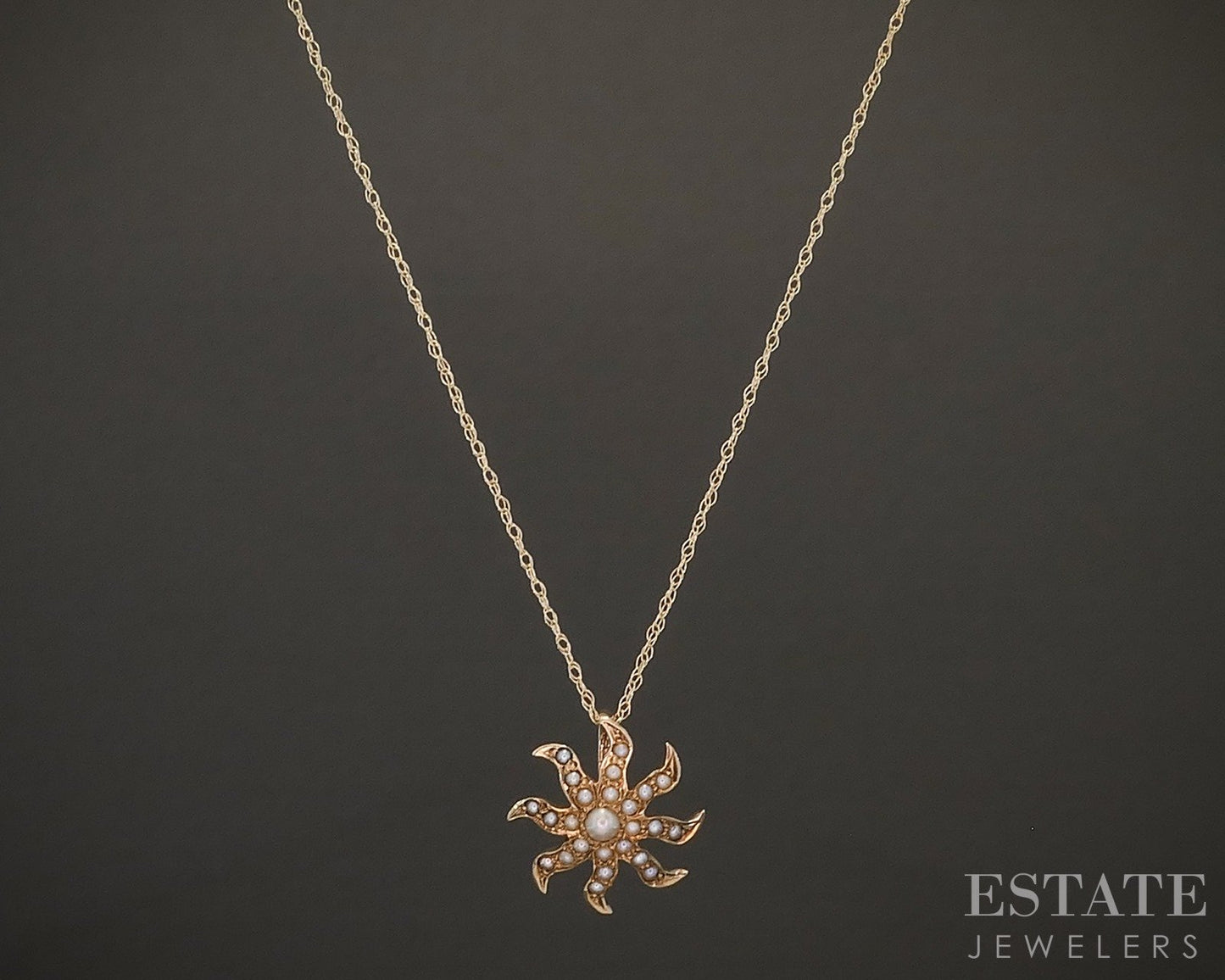 Antique Victorian 10k Yellow Gold Seed Pearl Starburst Necklace 1.1g p17936