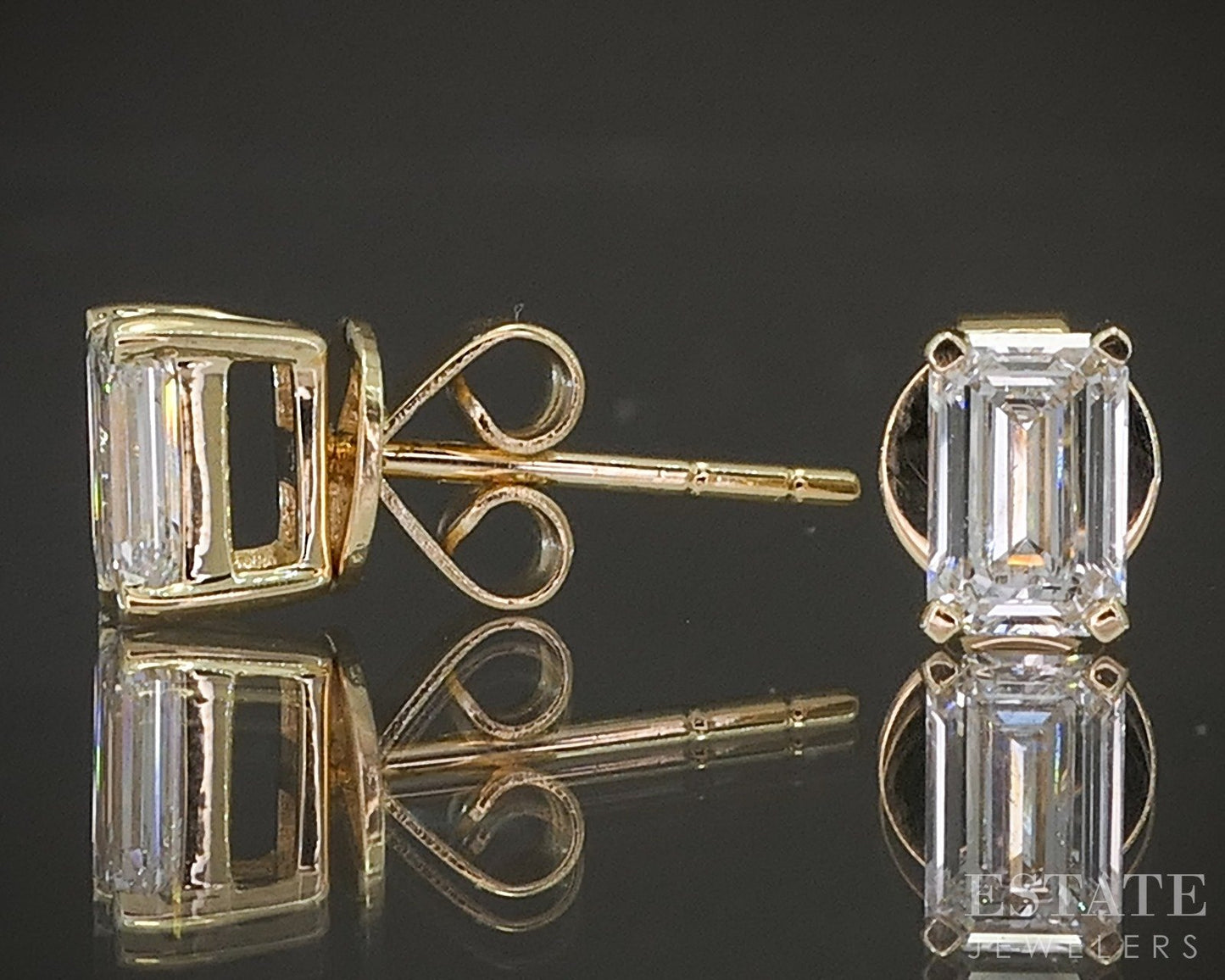 14k Yellow Gold Emerald Lab Created .75ctw Diamond Stud Earrings p20552