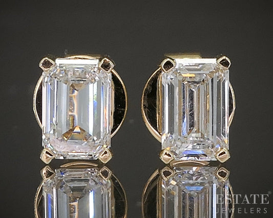 14k Yellow Gold Emerald Lab Created .75ctw Diamond Stud Earrings p20552