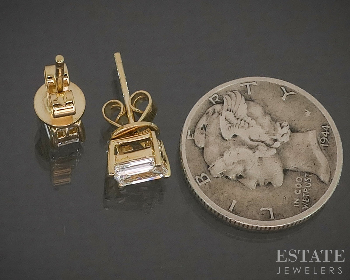 14k Yellow Gold Emerald Lab Created .75ctw Diamond Stud Earrings p20552