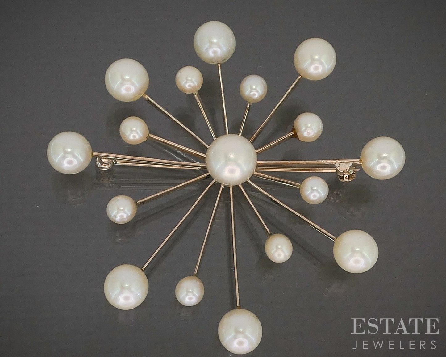 Antique 10k Yellow Gold Cultured Pearl Starburst Pin Brooch 7.4g p16549
