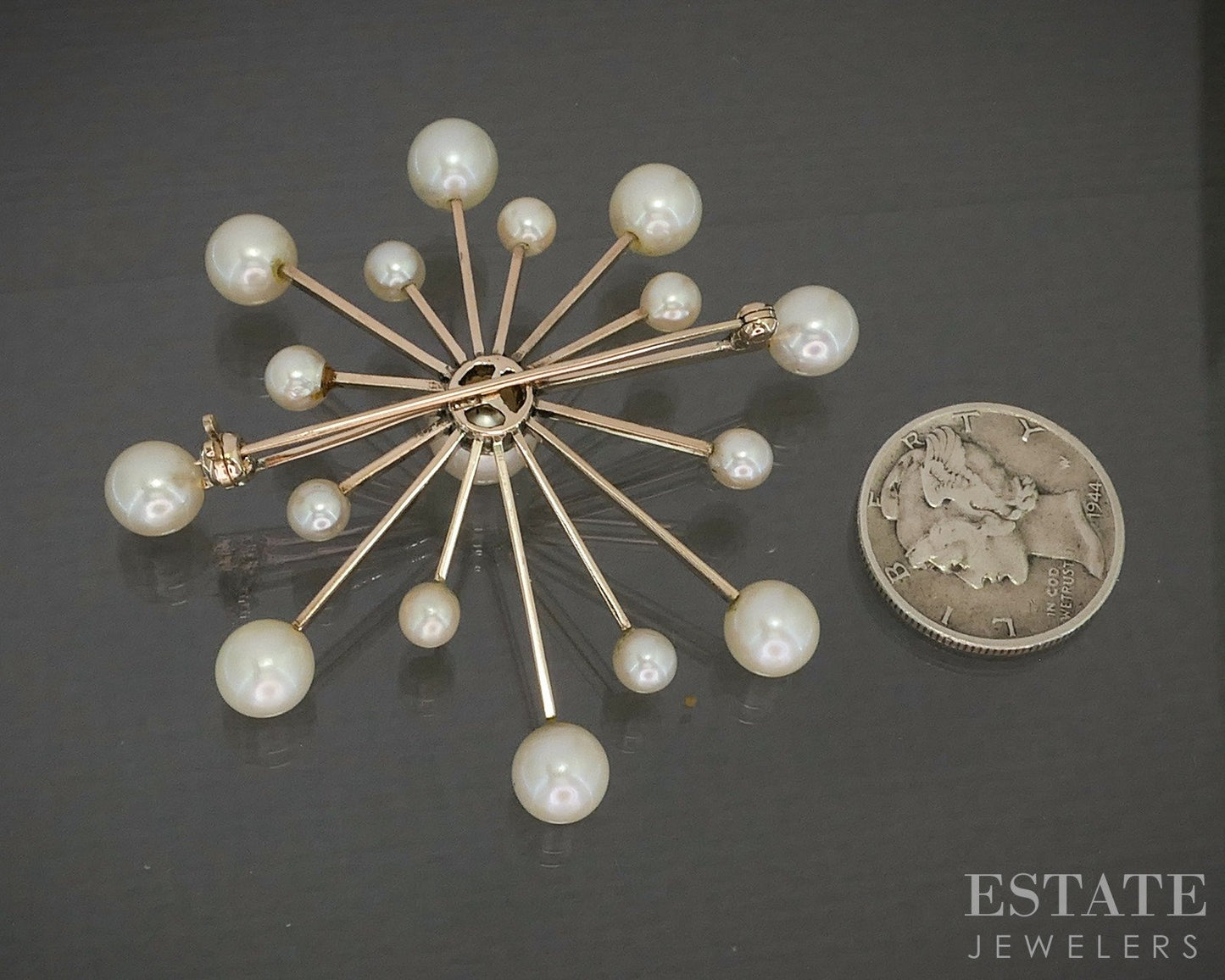 Antique 10k Yellow Gold Cultured Pearl Starburst Pin Brooch 7.4g p16549