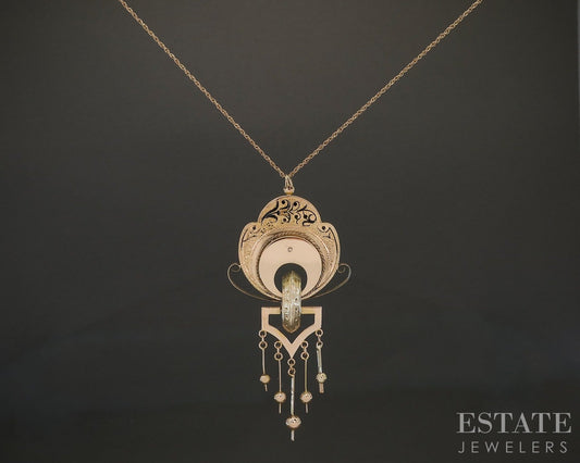Antique Victorian 14k Yellow Gold Enameled Mourning Ladies Necklace 6.8g p17104