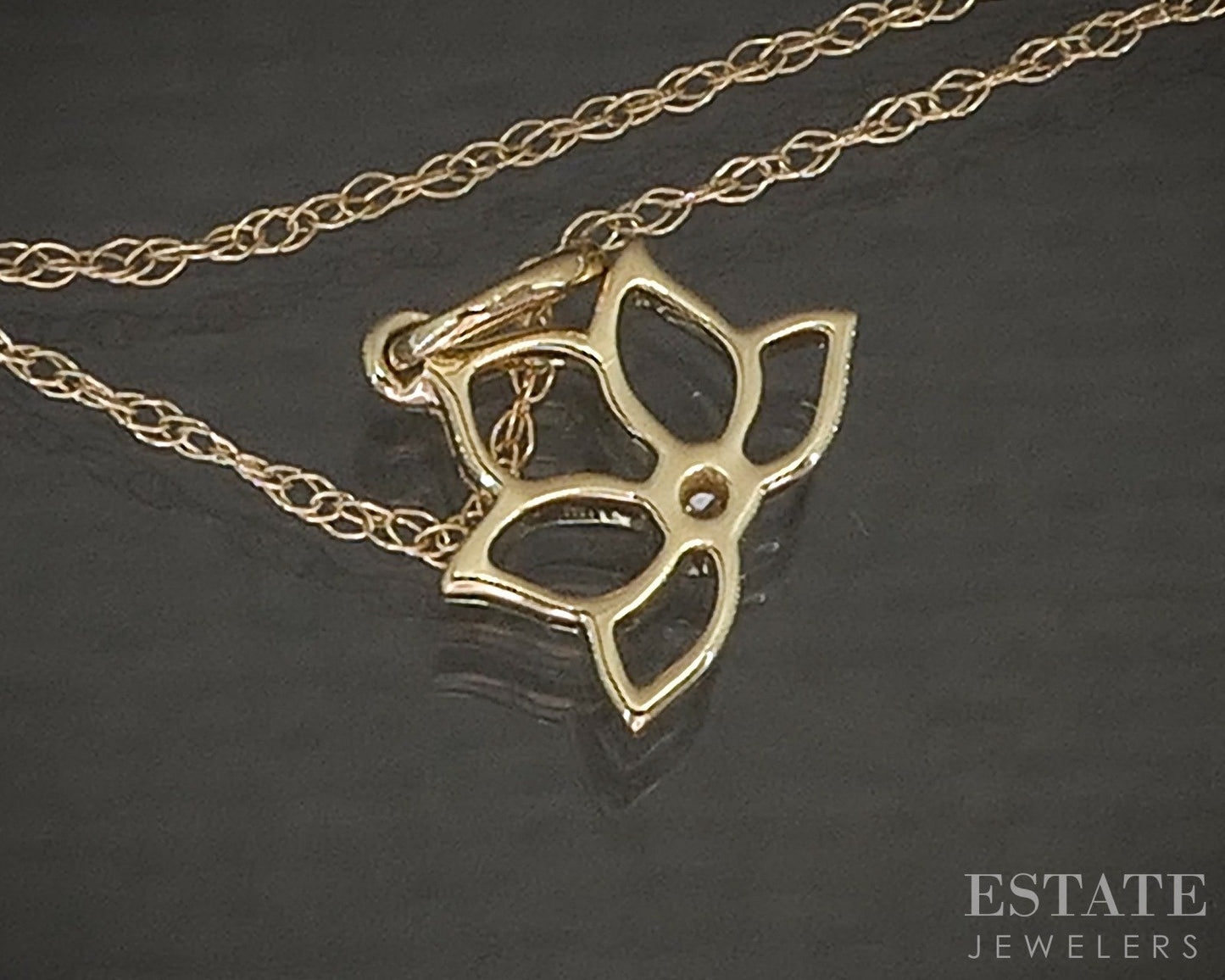 10k Yellow Gold Lab Diamond Lotus Flower Dainty Pendant Necklace p22452