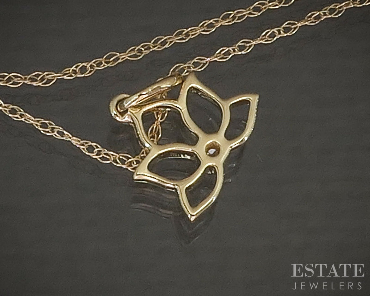 10k Yellow Gold Lab Diamond Lotus Flower Dainty Pendant Necklace p22452