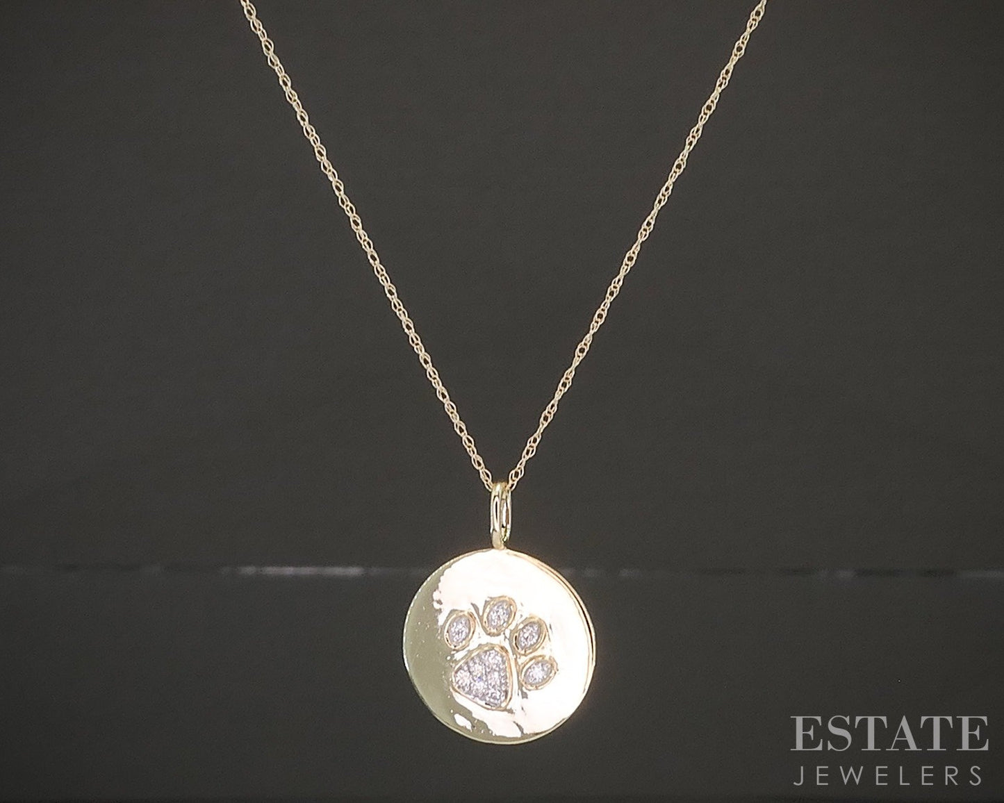 10k Yellow Gold Lab Diamond Dog Pet Paw Print Pendant Necklace p22449