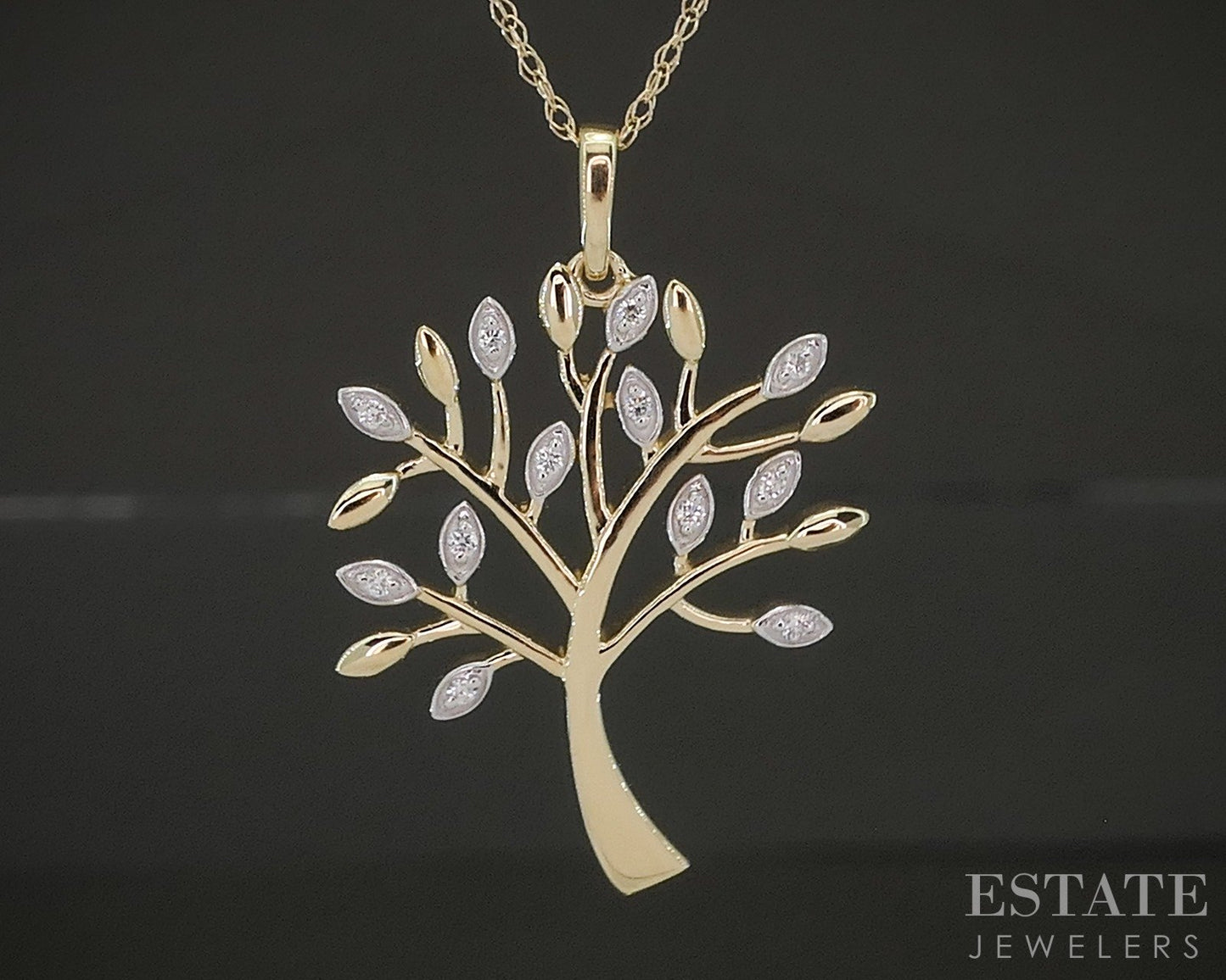 10k Yellow Gold Lab Diamond Tree of Life Pendant Necklace p22448