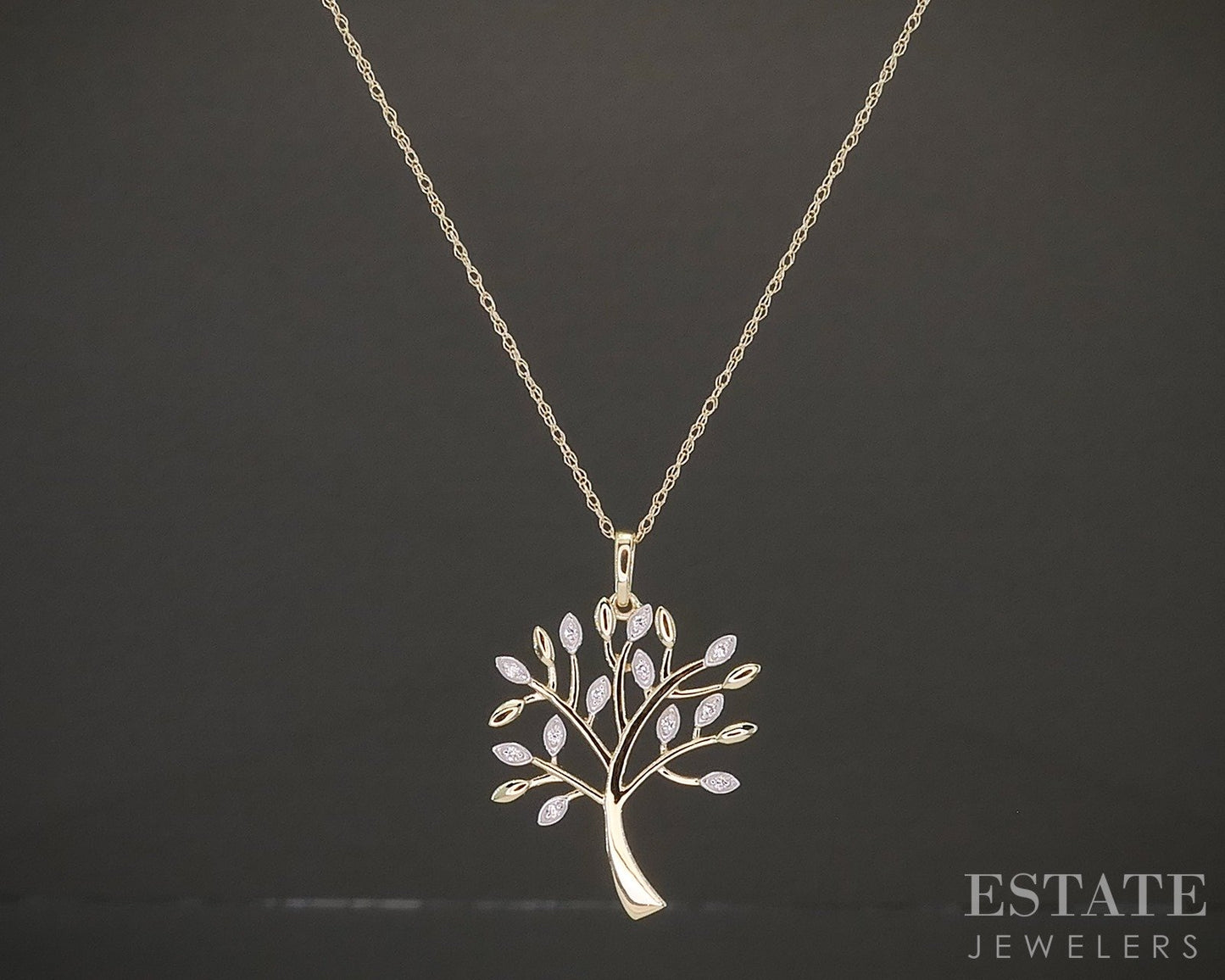 10k Yellow Gold Lab Diamond Tree of Life Pendant Necklace p22448