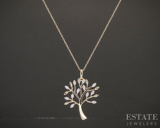 10k Yellow Gold Lab Diamond Tree of Life Pendant Necklace p22448