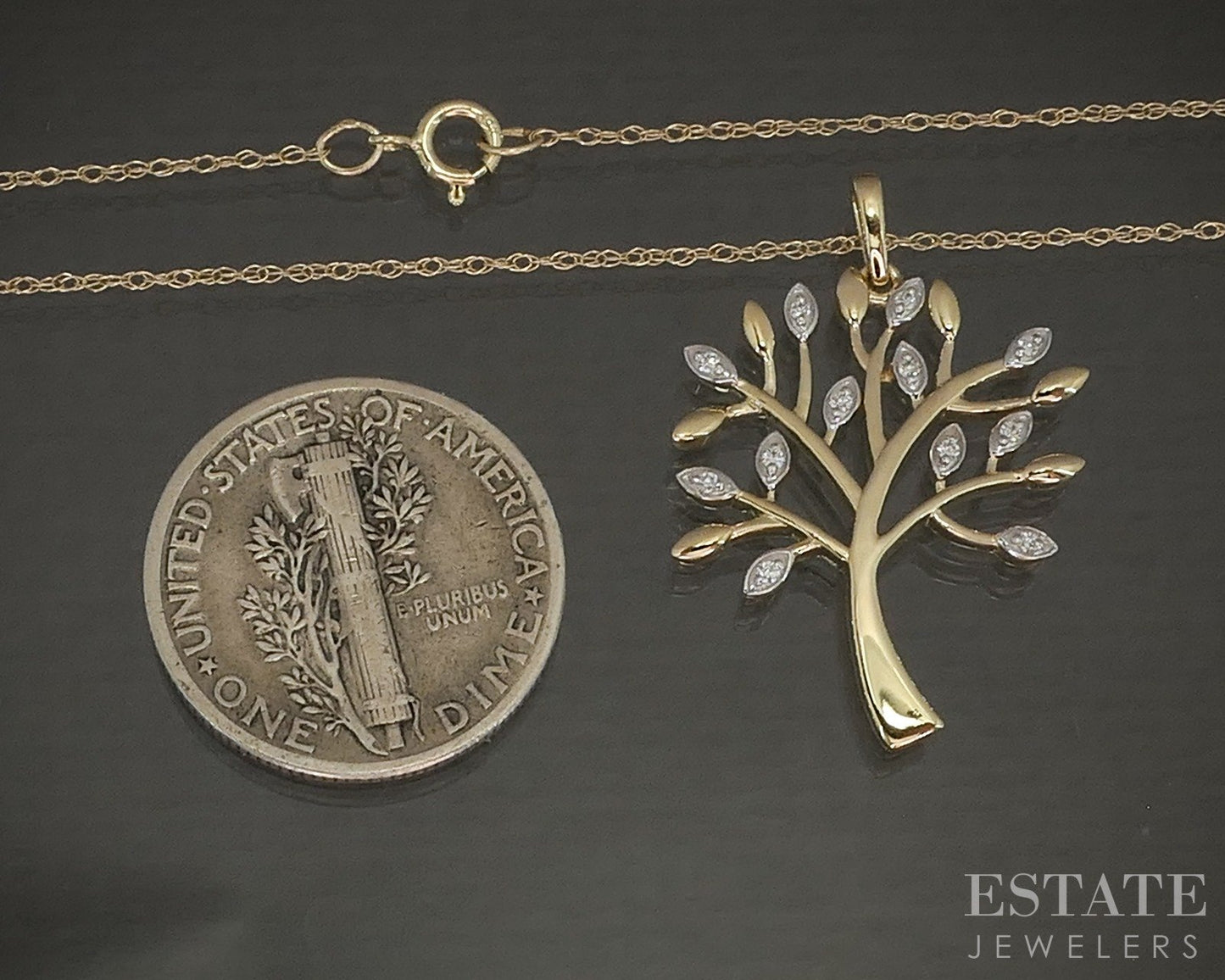 10k Yellow Gold Lab Diamond Tree of Life Pendant Necklace p22448