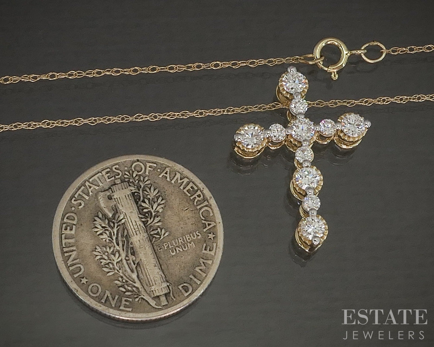 10k Yellow Gold .50ctw Lab Diamond Cross Necklace p22447