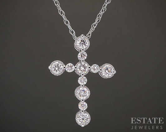 10k White Gold .29ctw Lab Diamond Cross Necklace p22446