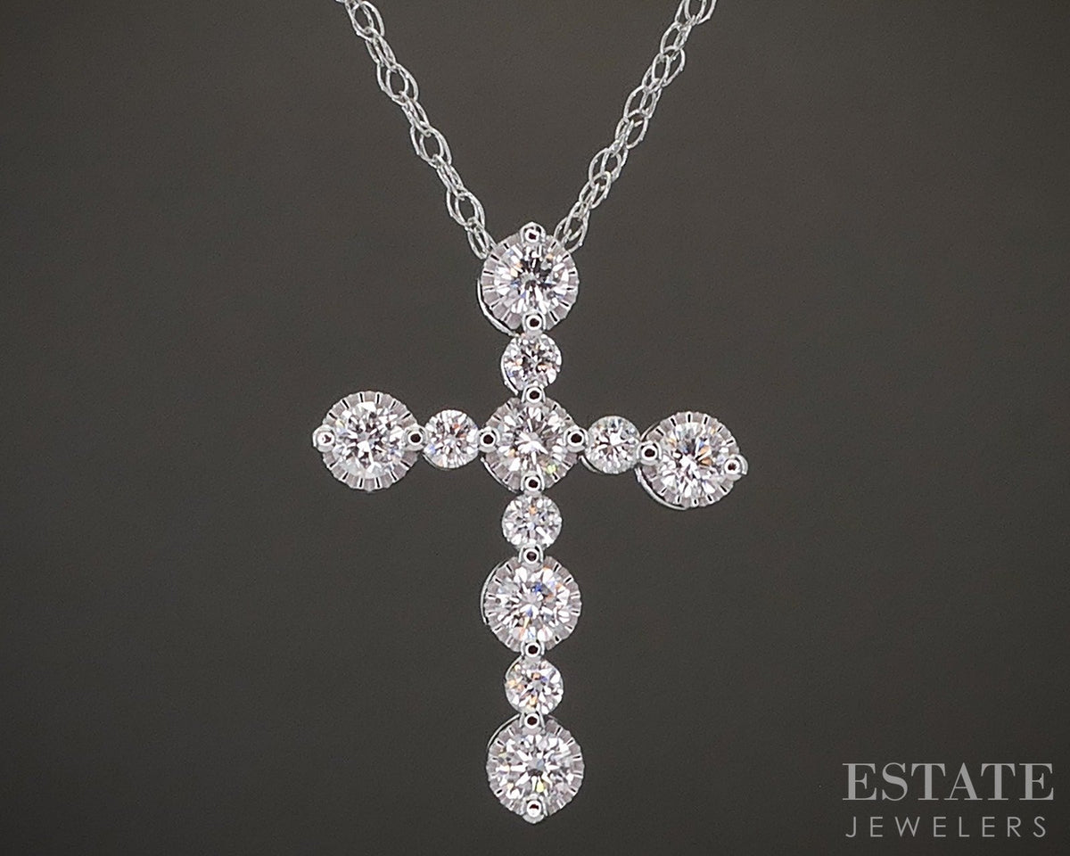 10k White Gold .29ctw Lab Diamond Cross Necklace p22446