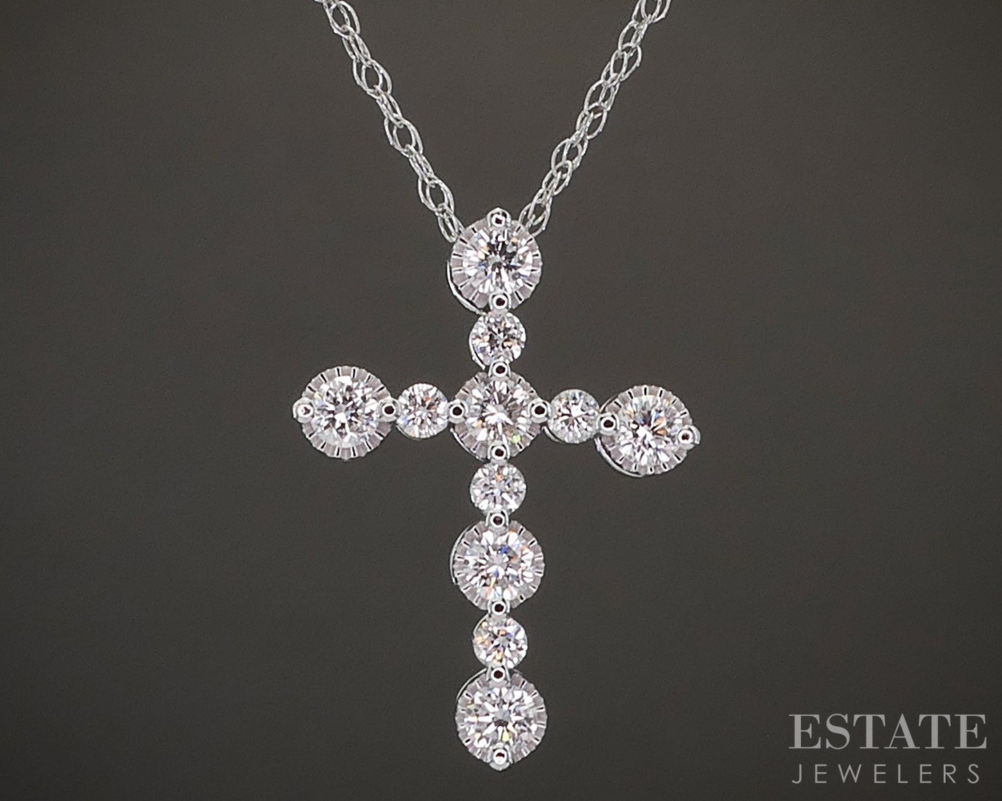 10k White Gold .29ctw Lab Diamond Cross Necklace p22446