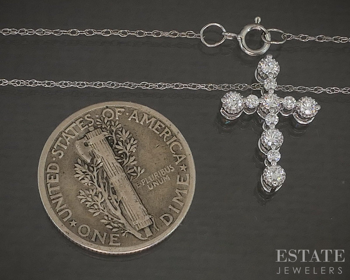 10k White Gold .29ctw Lab Diamond Cross Necklace p22446