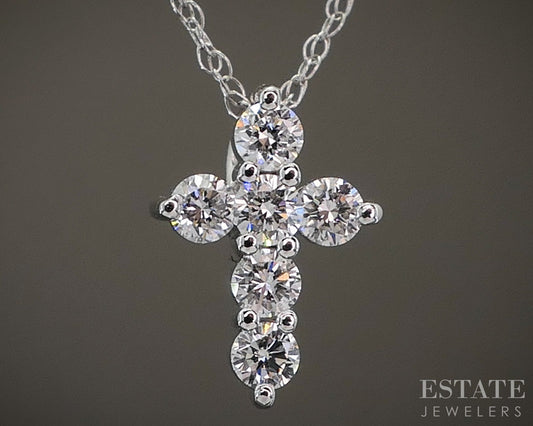 10k White Gold .27ctw Lab Diamond Petite Cross Necklace p22445