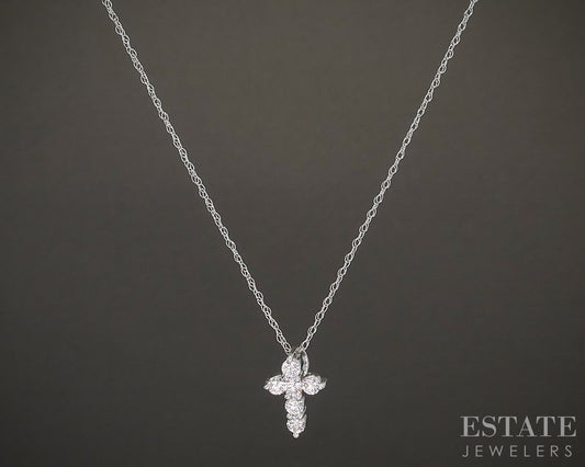 10k White Gold .27ctw Lab Diamond Petite Cross Necklace p22445