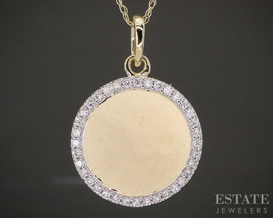 10k Yellow Gold Lab Diamond Circle Disk Halo Pendant Necklace p22438