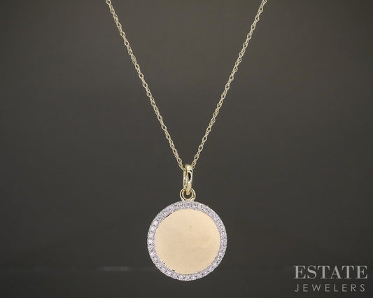 10k Yellow Gold Lab Diamond Circle Disk Halo Pendant Necklace p22438