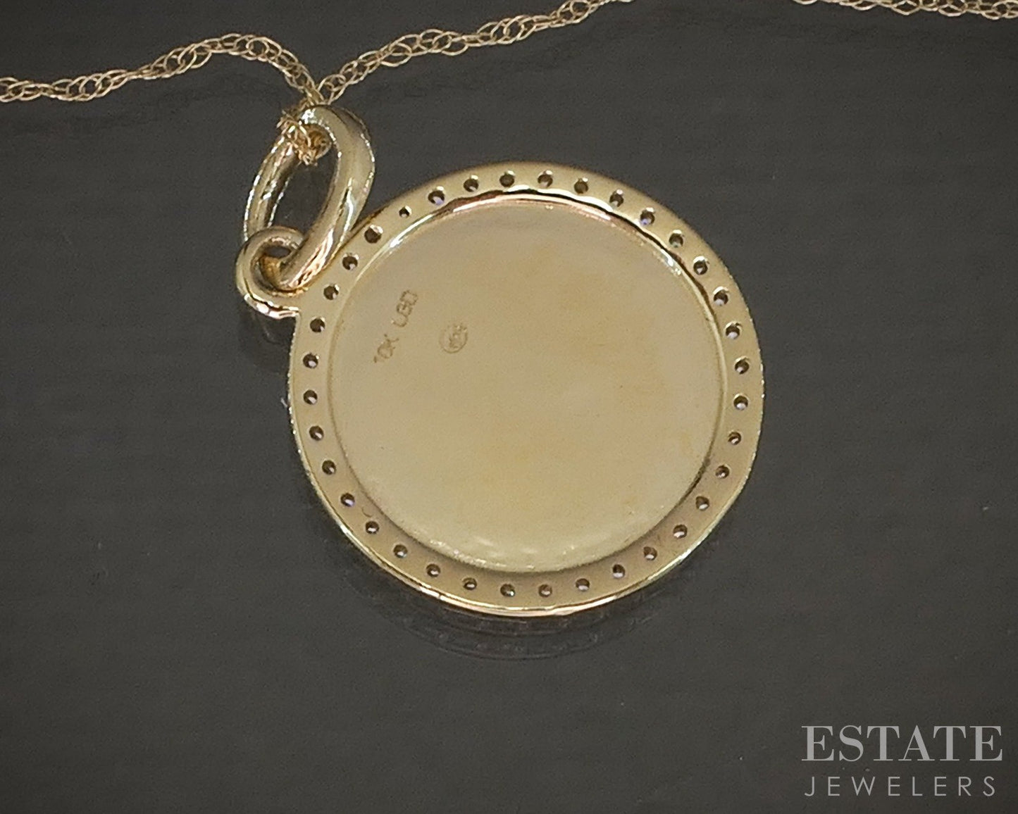 10k Yellow Gold Lab Diamond Circle Disk Halo Pendant Necklace p22438