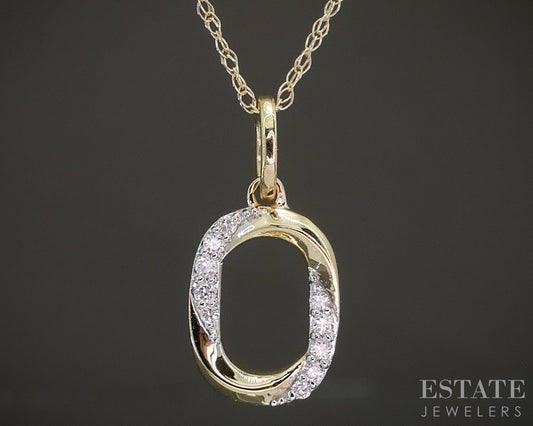 10k Yellow Gold Lab Diamond Oval Pave Pendant Necklace p22435