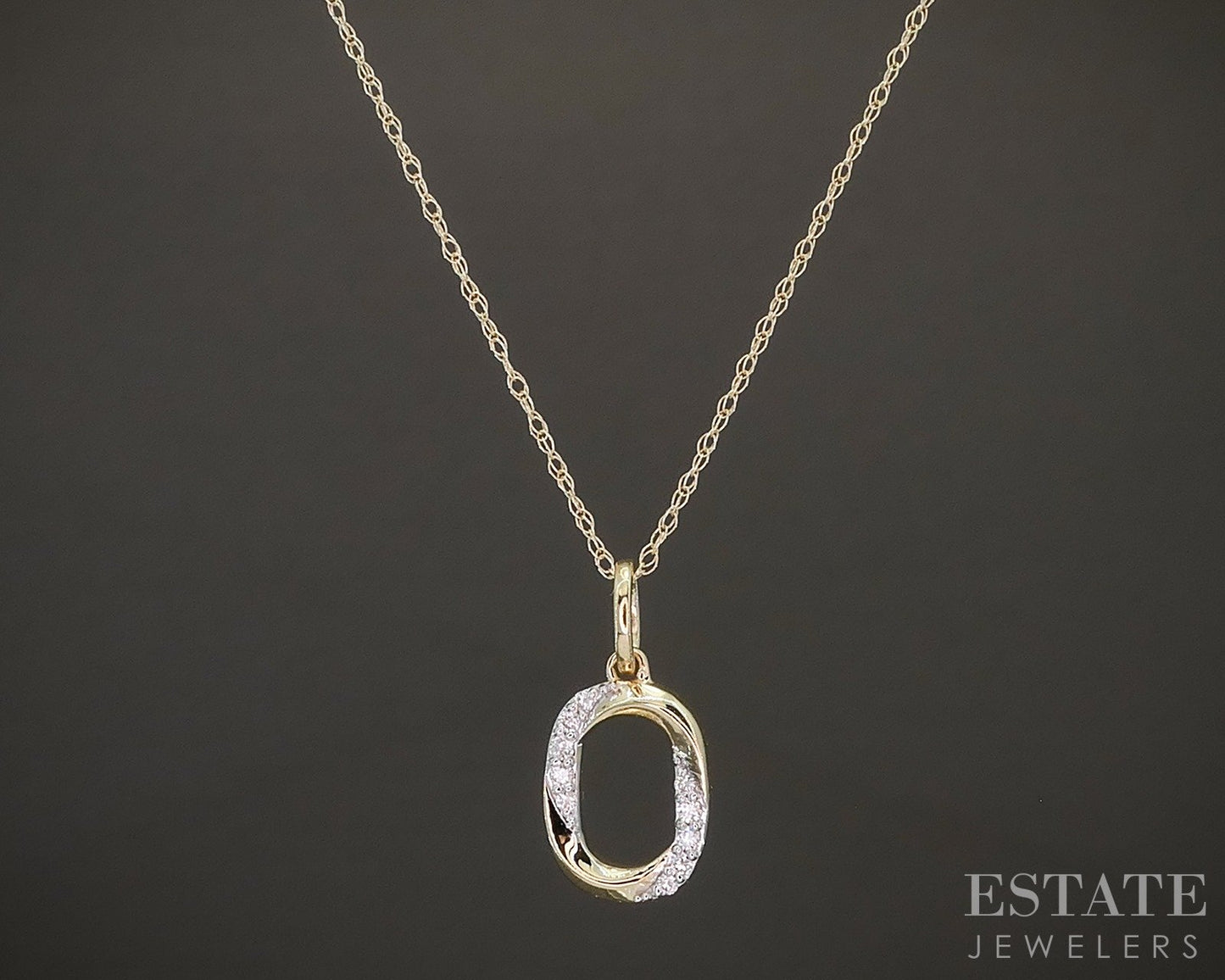 10k Yellow Gold Lab Diamond Oval Pave Pendant Necklace p22435