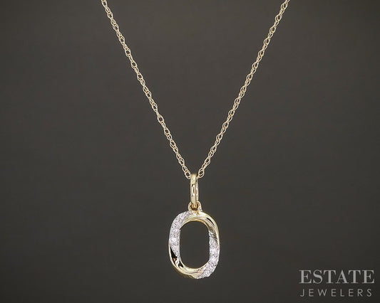10k Yellow Gold Lab Diamond Oval Pave Pendant Necklace p22435