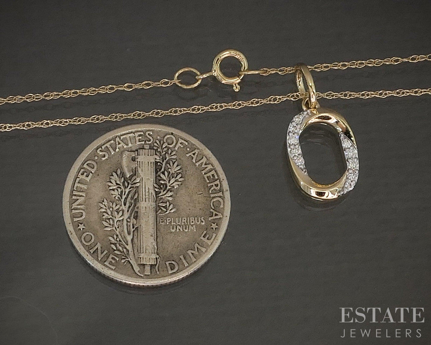 10k Yellow Gold Lab Diamond Oval Pave Pendant Necklace p22435