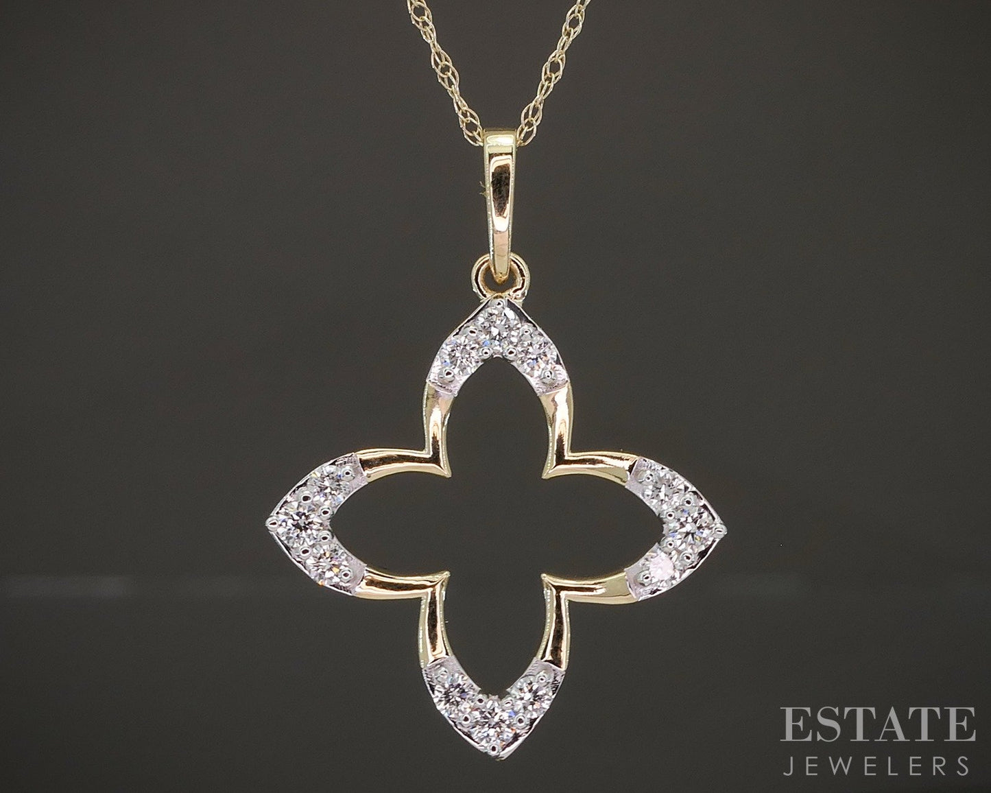 10k Yellow Gold Lab Diamond Open Flower Pendant Necklace p22434