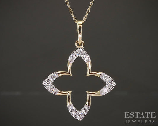 10k Yellow Gold Lab Diamond Open Flower Pendant Necklace p22434