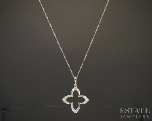 10k Yellow Gold Lab Diamond Open Flower Pendant Necklace p22434