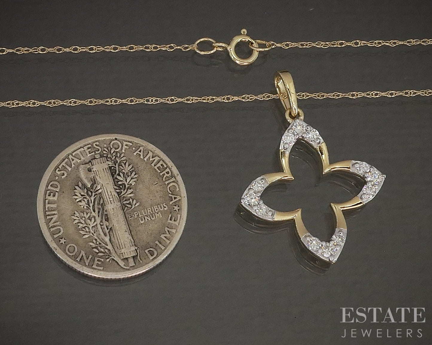 10k Yellow Gold Lab Diamond Open Flower Pendant Necklace p22434