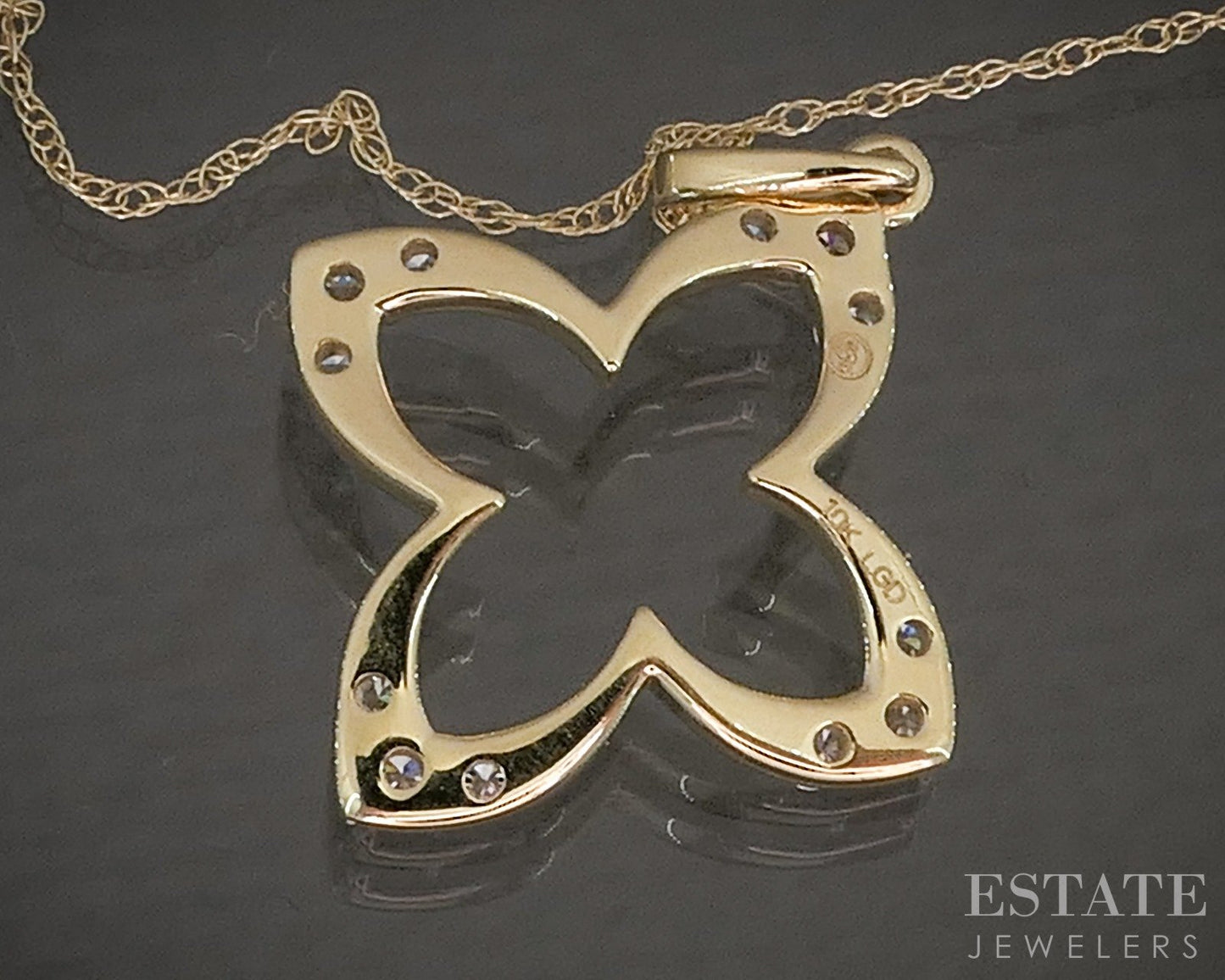 10k Yellow Gold Lab Diamond Open Flower Pendant Necklace p22434