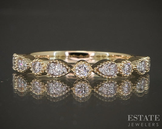14k Yellow Gold Stackable Millgrain Natural Diamond Band Ring p22561