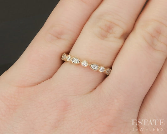 14k Yellow Gold Stackable Millgrain Natural Diamond Band Ring p22561