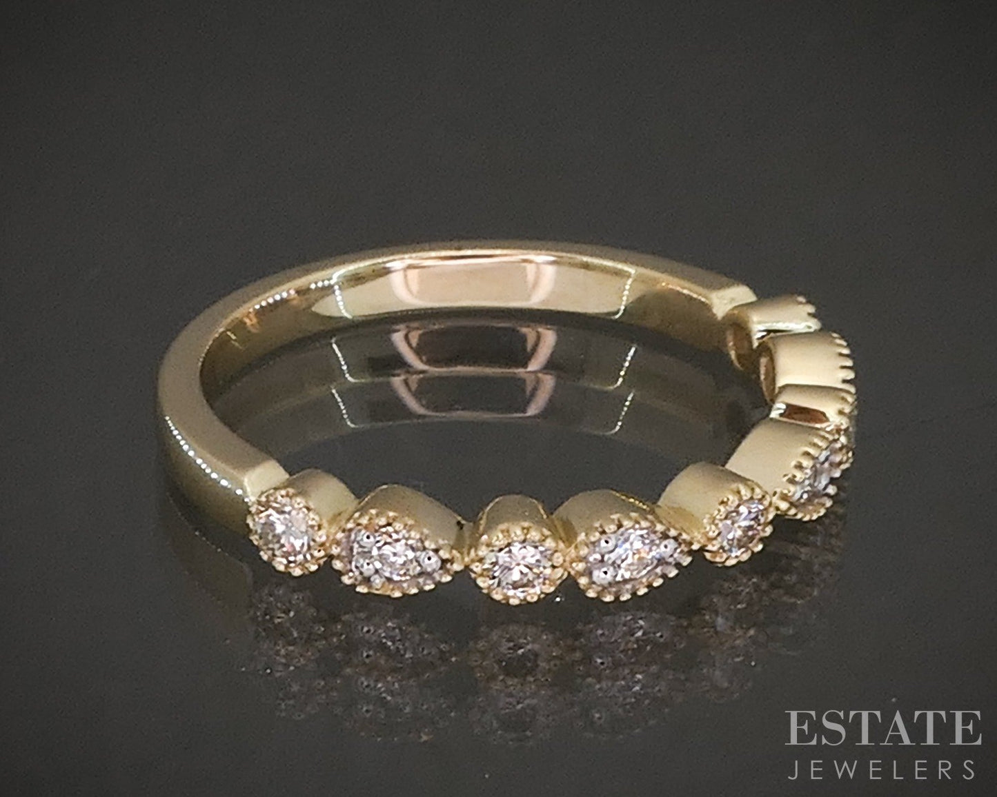 14k Yellow Gold Stackable Millgrain Natural Diamond Band Ring p22561