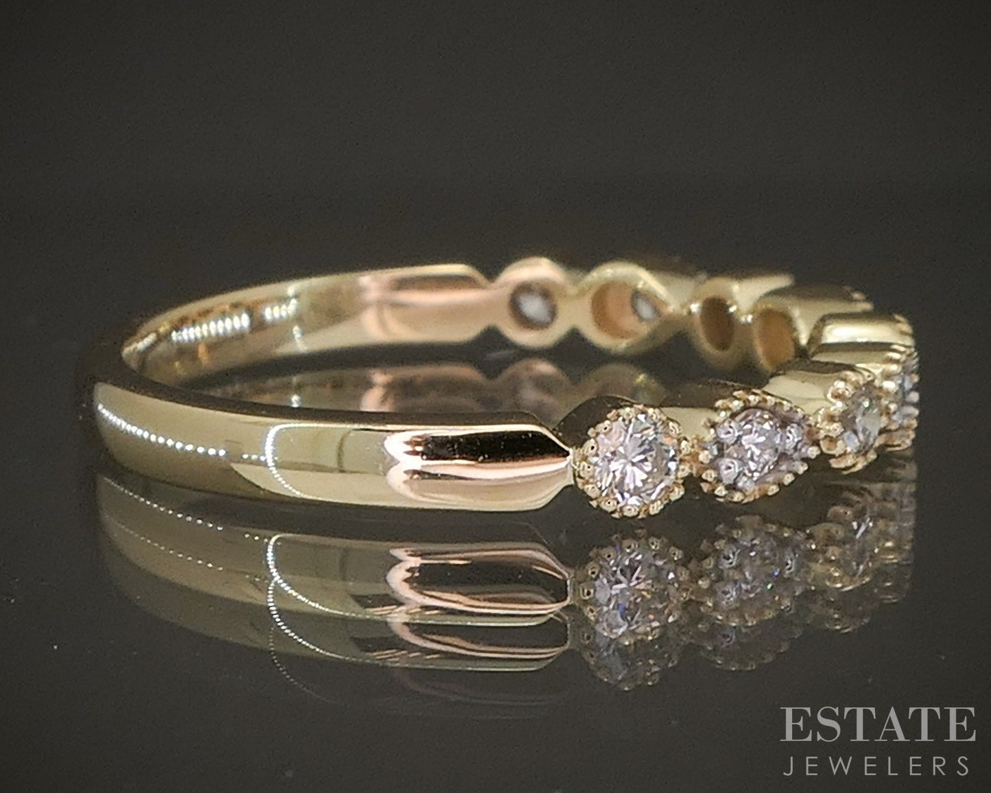 14k Yellow Gold Stackable Millgrain Natural Diamond Band Ring p22561