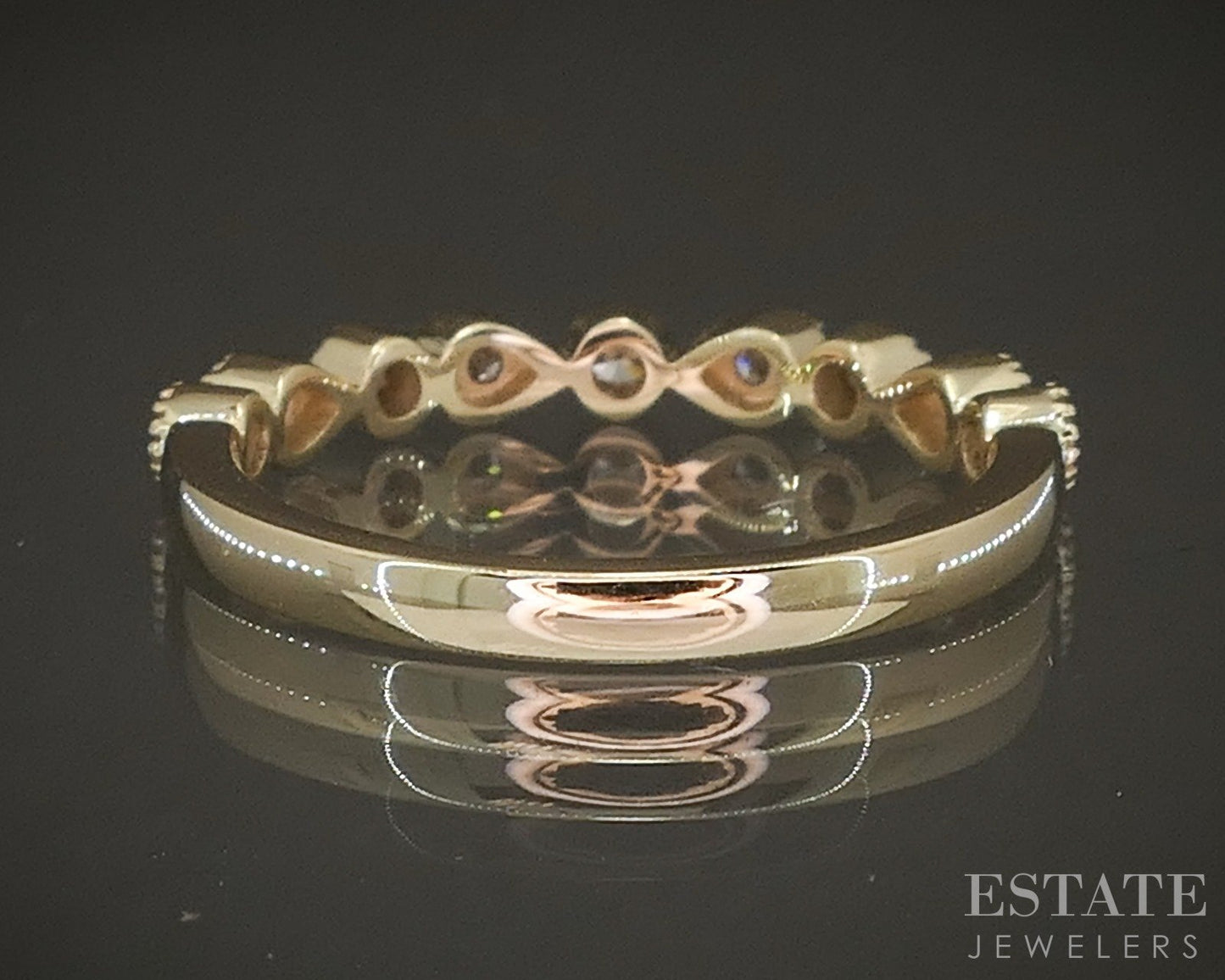 14k Yellow Gold Stackable Millgrain Natural Diamond Band Ring p22561