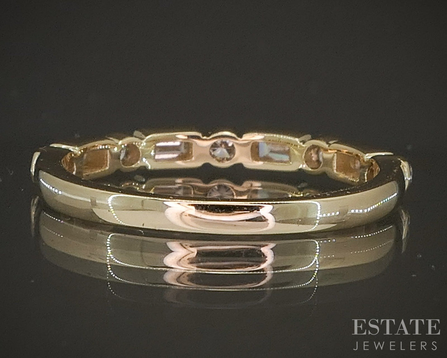 14k Yellow Gold .27ctw Round & Baguette Diamond Wedding Band p22557